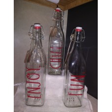 Rae Dunn - set of 3 Glass Bottles w/red lettering - ENJOY, CHILL, & FUN - NWT   153123144615